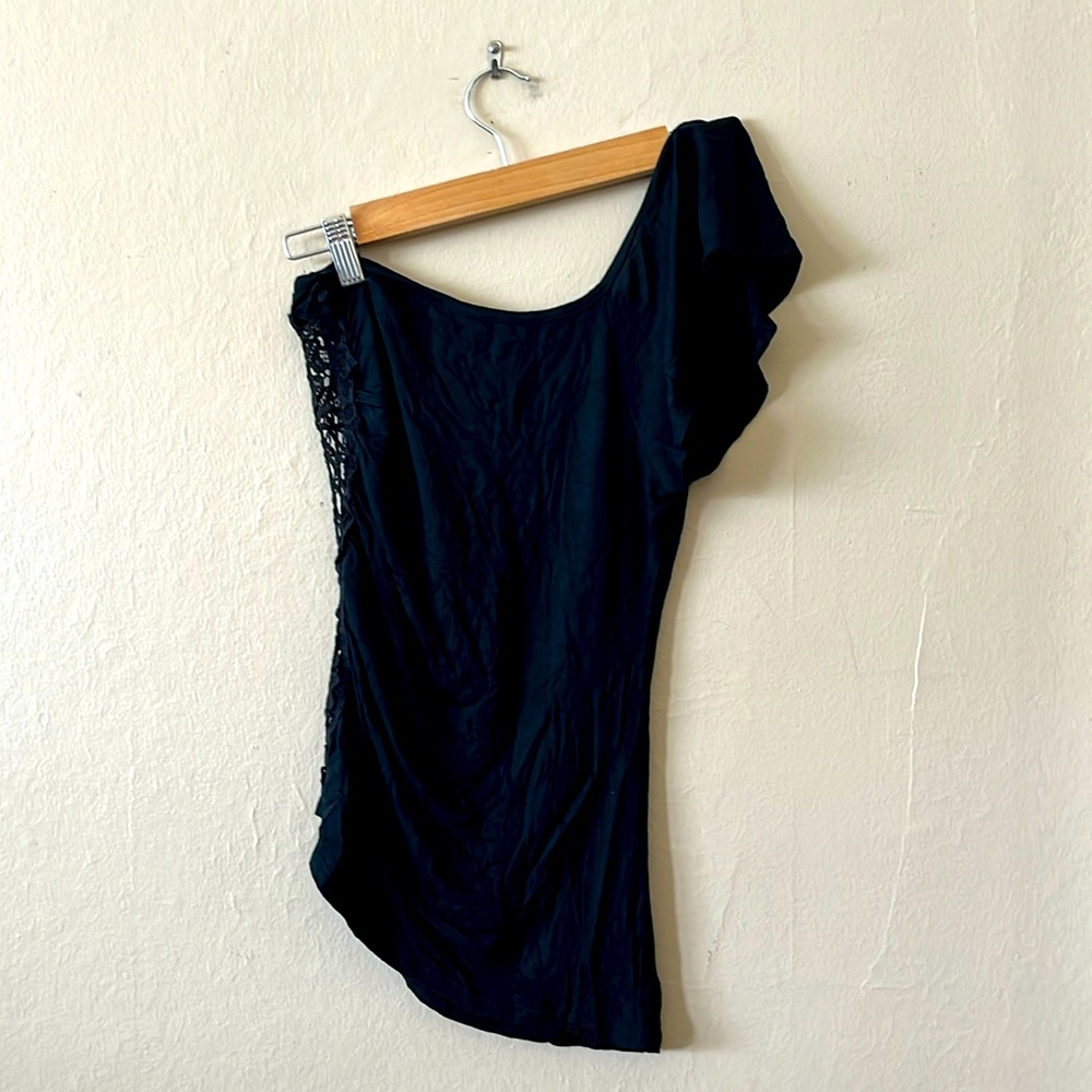 Wet Seal Black One Shoulder Lace Cut Out Top S
